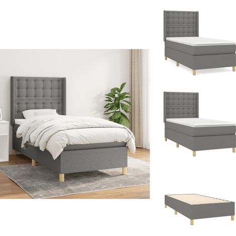 Sommier à lattes de lit et matelas Gris foncé 90x190 cm Tissu - Lit Plateforme - Lit Tapissier - Literie - Matelas Ressorts Ensachés - Tête De Lit Ajustable (1/5)