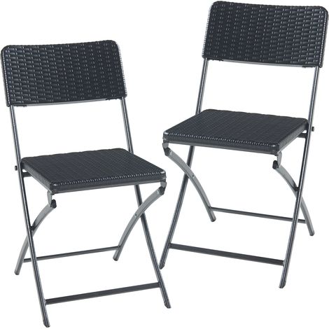 Set Mark di 2 Sedie Pieghevoli - Nero Effetto Rattan [en.casa] (1/5)