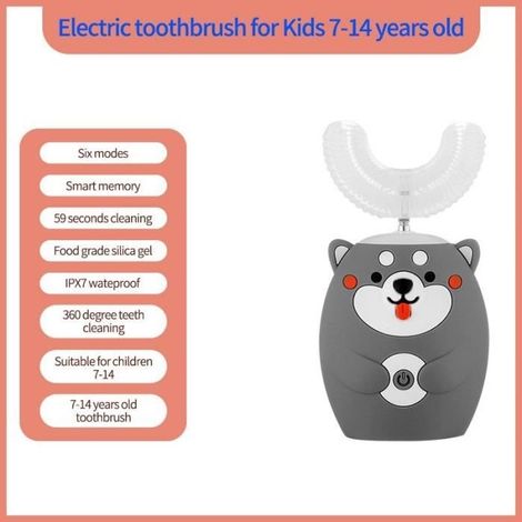 Brosse à Dents électrique Pour Enfants 7-14 Ans Brosses à Dents Automatiques IPX7 étanche Ultrasoniques Brosse en Forme de U, Gris (1/4)