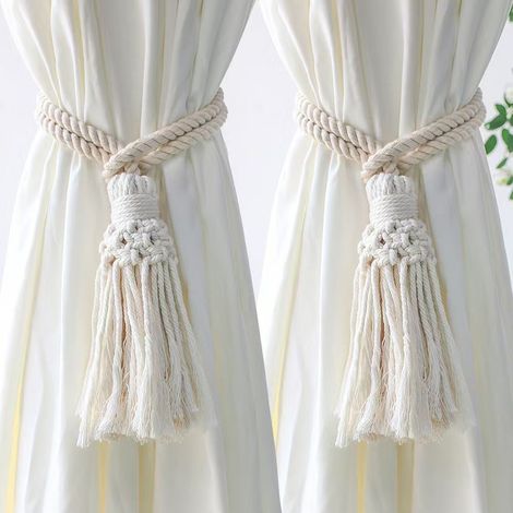 Lot de 2 embrasses de rideaux style bohème (type corde) – cordons accessoires pour fenêtres (1/4)