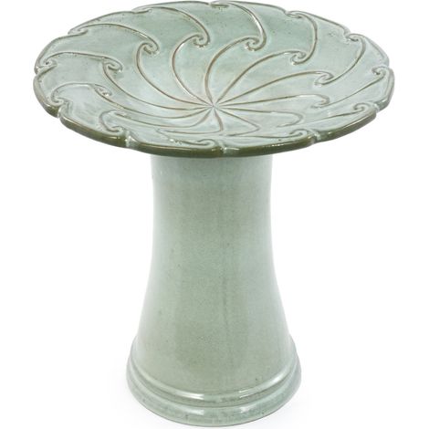 Bagno per Uccelli in Ceramica Fatti a Mano Ø 43 cm H 45 cm Verde Chiaro Lucido (1/5)