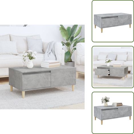 Table basse Gris béton 90x50x36,5 cm Bois d'ingénierie - Table Basse - Meuble Salon - Design Scandinave - Table D'appoint - Tiroir (1/5)