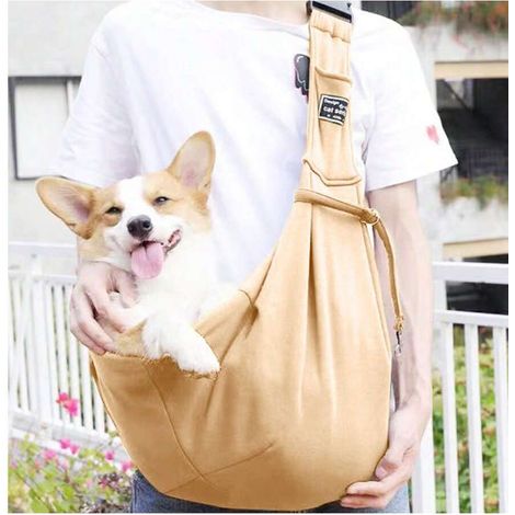 Sac de transport bandoulière pour chien et chat, bandoulière réglable pour petits chiens, sac de transport pour chiots et chats avec poche avant zippée, sangle de sécurité, lavable en machine (1/3)