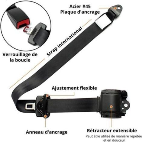Ceinture de sécurité automatique 3 points – Réglable universel – Installation facile sur divers véhicules – Confort amélioré avec mousqueton ajustable
