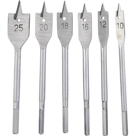 Lot de 6 forêts tête à bêche , 10 mm à 25 mm, Foret plat plaqué titane, poignée hexagonale, ensemble d'ouvre trous pour le travail du bois, foret plat, perforateur à bois (1/5)