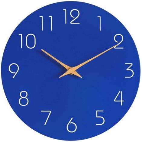 Blue wooden wall clock, silent (non-ticking), ideal for interior decoration./bathroom/School decoration (1/5)
