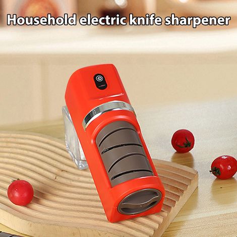 Afilador de cuchillos eléctrico portátil, recargable por USB, con base antideslizante, 1200 mAh, rojo, tamaño 18 x 6 x 6 cm. (1/4)