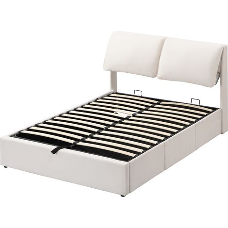 Cama con arcón 140 x 190 cm de terciopelo beige, hidráulica, cabecero y 3 cajones (1/5)