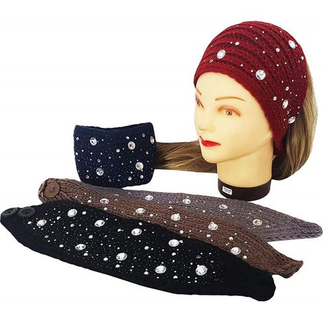 TrAdE Shop Traesio - Fascia Elastica Lana Brillantini Annodata Retro Ferma Capelli Tessuto Accessori -