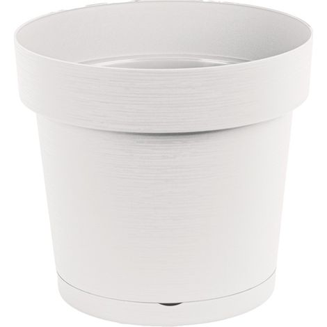 Maceta de plástico con plato MELROSE GLAMOUR 39 cm, plástico, blanco mate (1/5)
