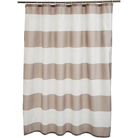 Basics Duschvorhang aus wasser- und schimmelabweisendem Stoff mit Ösen und Haken, maschinenwaschbar, 183 x 183 cm, beige gestreift