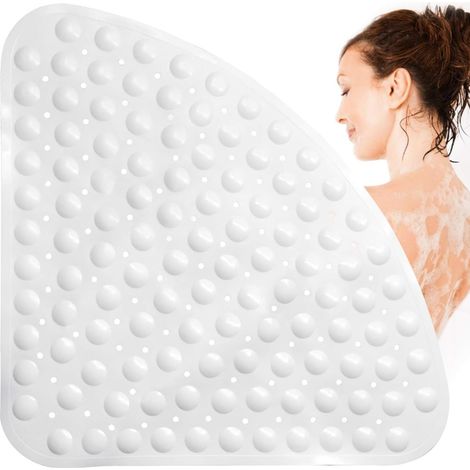 Vtizikl Tapis de Douche antidérapant, massant, antibactérien, Triangulaire avec Trou de Drainage pour Douche ou Baignoire, 54 x 54 cm (1/5)