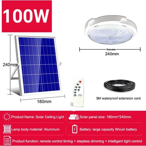 (100 W, aluminium) Plafonnier solaire intelligent d'intérieur IP65, suspension pour jardin extérieur, lampe solaire avec éclairage intégré, compatible avec la décoration de jardin (1/5)