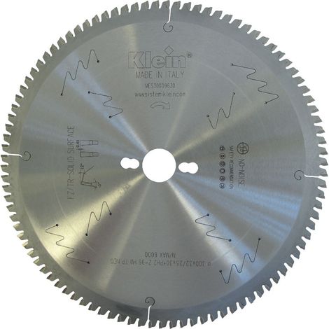 Lama circolare HW per "solid surface" e pannelli in truciolare D=350, d=30, B/c=3.2/2.5, Z (Nr. denti)=108, Fori trasc.=PH02 MES350.11230 KLEIN (1/4)