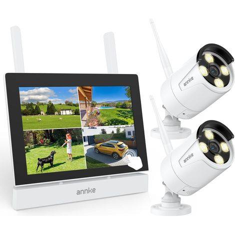 Surveillance sans Fil avec Écran LCD 7", NVR avec Écran Tactile IPS, Caméra de Surveillance WiFi Extérieure 3MP, Vision Nocturne 100ft, Détection Humaine, Audio Bidirectionnel (1/5)