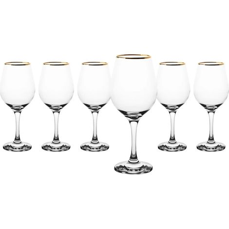 TrAdE Shop Traesio - Set Di 6 Calici Da Vino In Vetro Trasparente Con Elegante Bordo Superiore Oro Da 36,5cl - (1/2)