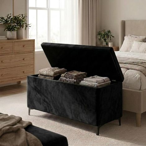 Coffre de rangement multifonction pour chambre à coucher et entrée, boîte à jouets et gain de place (velours noir) (1/5)