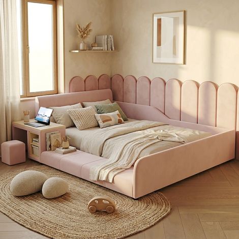 cama infantil con escritorio y taburete 140x200 rosa OKMYHOME (1/5)