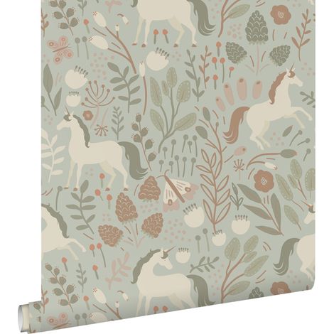 papier peint licornes vert grisé clair - ESTAhome (1/5)