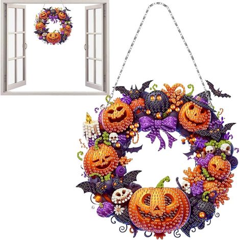 Strass Kunst Sets 2D Acryl Halloween Kürbis DIY Basteln Dekorative Fensterkunst Ornament Für Hausbesitzer Bastelliebhaber Schlafzimmer Wohnung Werkstatt Eingangstür (1/5)