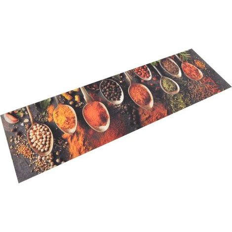 Tapis de cuisine lavable avec motifs de cuillères et de condiments, 45 x 150 cm (1/5)