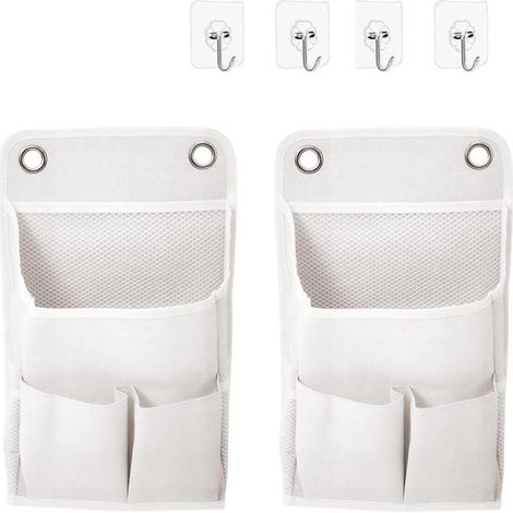 Juego de 2 bolsas de almacenamiento de pared de tela de lino con 4 ganchos: organizador plegable y elegante para dormitorio y oficina (1/5)