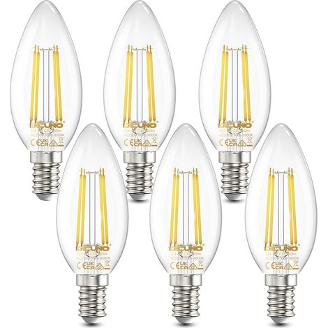 Ampoule Bougie LED E14 C35, 4W Équiv. 40W, 4000K, 550lm, Lot de 6 Blanc neutre, Non-dimmable, en forme de bougie flamme, Ampoule C35 filament vintage pour lustre et plafonnier (1/5)