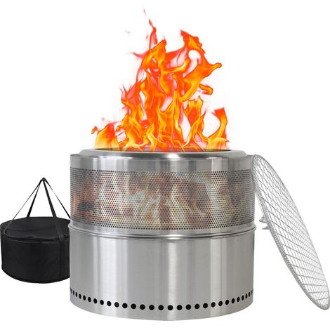 Brasero foyer extérieur sans fumée, foyer à bois et barbecue, acier inoxydable, portable 50x50x40cm (1/5)