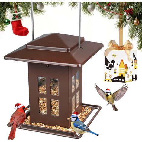 Mangeoire pour oiseaux en métal à suspendre, toit résistant aux intempéries, capacité de 1,1 kg, Bronze