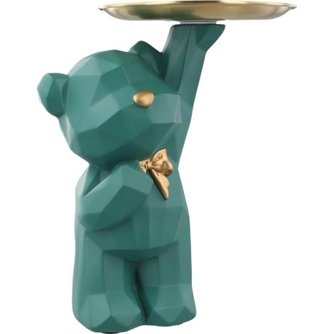 Plateau de rangement géométrique en résine avec statue d'animal fantaisiste pour clés, bijoux, papeterie, décorations de bureau, décoration de maison, bureau, étagère de figurines, blanc (1/5)