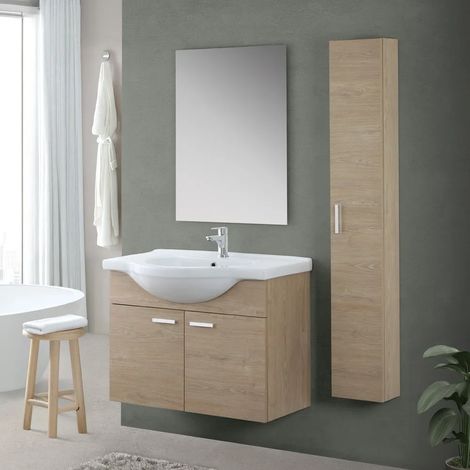 Mobile bagno sospeso 80 cm Rovere Dolomite completo di lavabo e specchio Desya (1/5)