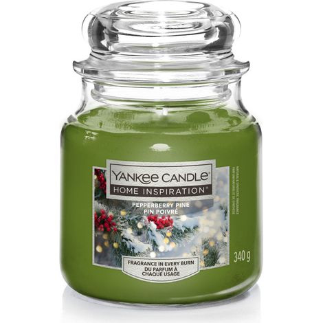 Yankee Candle Duftkerze Mittleres Glas Pepperberry Pine 340 g, grün Duftkerze