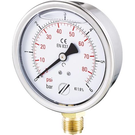 Manomètre inox à bain glycérine Radial 0 + 6 bars 1/2" - Ø100