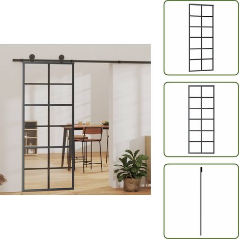 Porte coulissante Verre ESG et aluminium 76x205 cm Noir - Portes Coulissantes - Porte Vitrée - Porte Aluminium - Porte Intérieure - Fenêtre Coulissante (1/5)