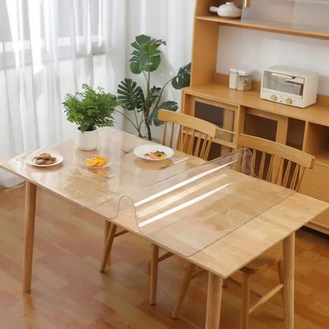 Nappe de Table en PVC Transparent Facile à Nettoyer Imperméable pour la Maison et la Cuisine, Lavable Protege Table Transparent, PVC Nappe Transparente de Protection, Protège Les Rayures (1/5)