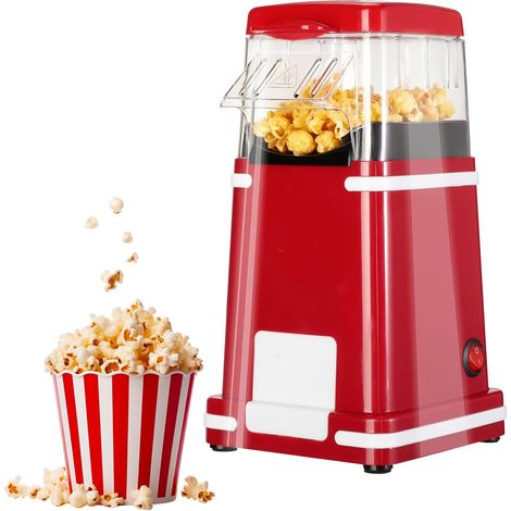 Machine à pop-corn, 1200W Popcorn Machine à Air Chaud avec Gobelet Doseur, à Bouton Unique, Sans Huile, Parfaite Pour Les Cinémas Maison, Les Soirées Cinéma, Les Fêtes,Noël,Rétro (1/5)