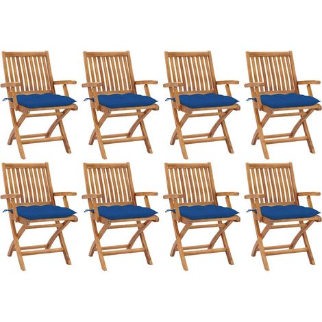vidaXL Sillas plegables con cojines, 8 unidades, madera maciza de teca. (1/5)