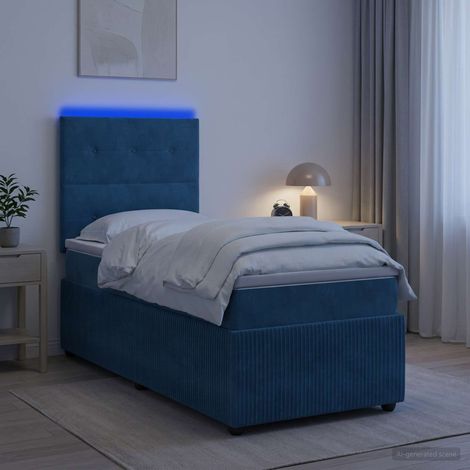 vidaXL Lit boxspring LED avec matelas Bleu 90 x 200 cm Velours (1/5)