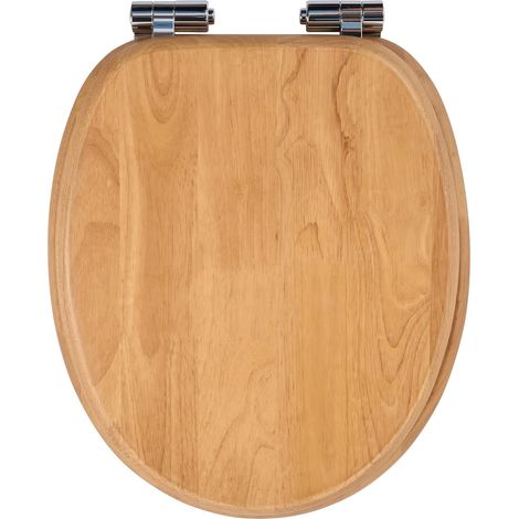 Abattant WC en bois massif - Bois d'hévéa avec système d'abaissement automatique, fermeture rapide et Easy-Clean, Soft-Touch (1/5)