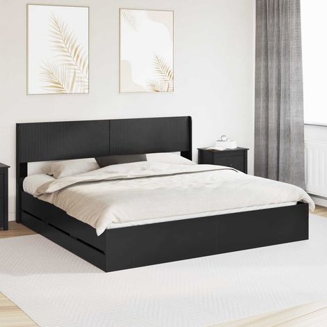 vidaXL Bettgestell mit Stauraum und Kopfteil Schwarz 180 x 200 cm (1/5)