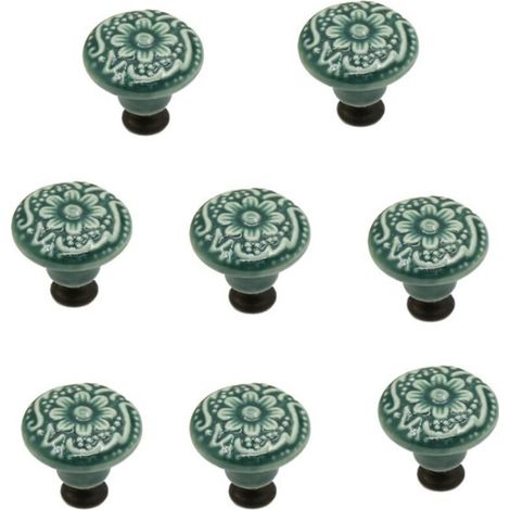 8 pièces vert boutons en céramique, boutons de porte d'armoire vintage, boutons de tiroir, boutons de porte en céramique, boutons de tiroir, boutons de commode, ensemble de boutons de tiroir (1/5)