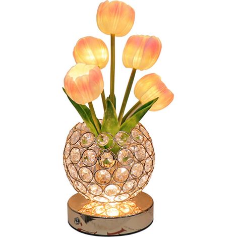 Veilleuse Cristal Tulipe Lampe de Table Décorative Luxe Léger d (1/4)