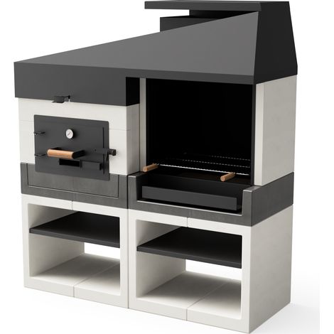 Barbecue en pierre avec four à bois 168 x 63 x 192 cm – Grille en acier inoxydable 304 – Système d'extraction de fumée réglable