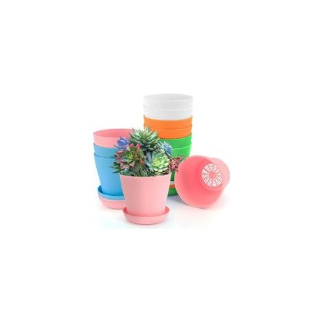 Pots de Fleurs,10 Pièces Petits Pot de Fleur,10cm Colorés Petits Pot Plastique Plante avec Soucoupe,pour intérieur,extérieur, décoration d'intérieur, Jardinage