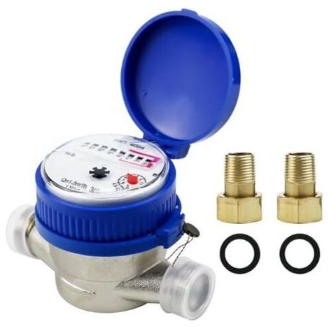 Compteur d'eau de jardin 1/2", horloge d'eau froide calibrée, compteur de robinet avec accessoires de montage et couvercle de protection, pour usage domestique et de jardin, 0-40 °C, 1,5
