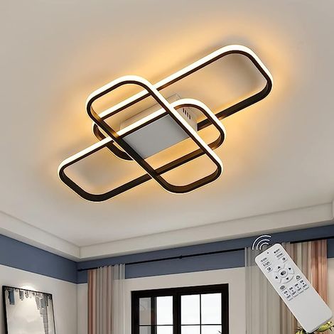 Plafoniera a LED Moderna, 44W Dimmerabile Lampada da Soffitto Con Telecomando, Plafoniera Acrilico 3 Rettangolari, per Soggiorno Camera Da Letto Cucina (Nero, 55  35  7CM) [Classe di efficienza energe (1/5)
