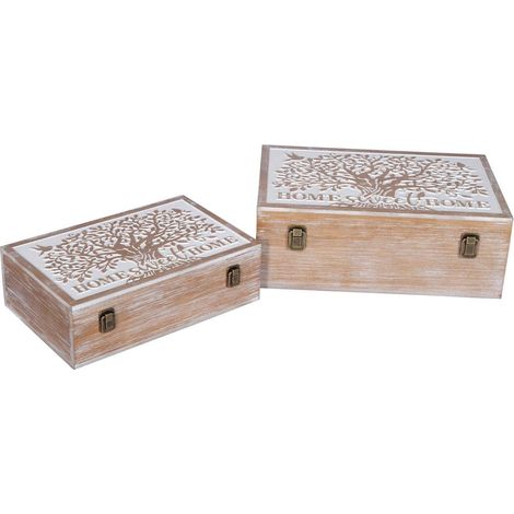 Bauletto in legno intagliato albero, 45x30x16 cm