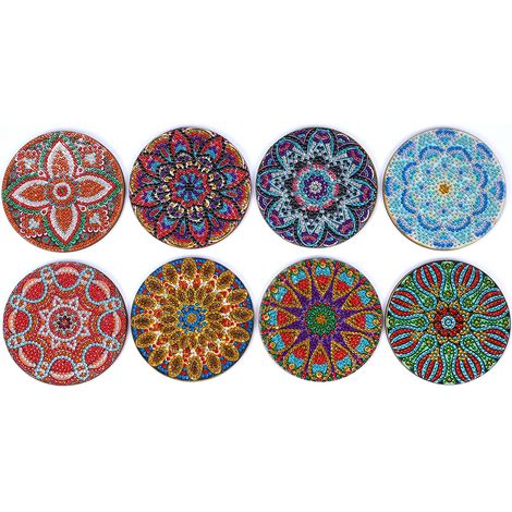 Juego de 8 posavasos con motivos navideños para pintar con diamantes, fabricados en cerámica, antideslizantes y aislantes, con soporte. (1/5)