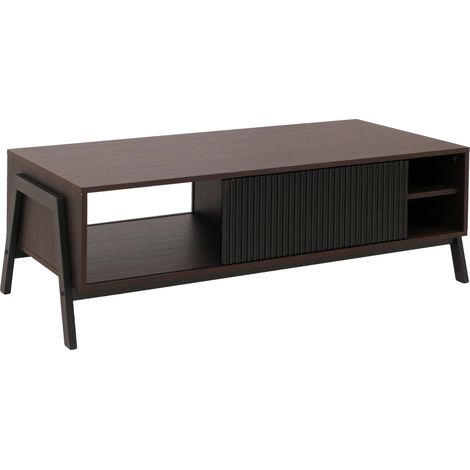 Table basse HWC-O40 table de salon table basse compartiments de rangement porte coulissante MDF métal mélamine 4