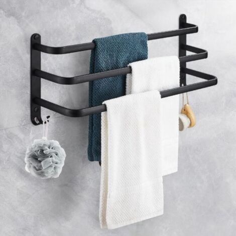 Aluminum Wall Mounted Towel Rack, 3 Tiers Bathroom Towel Holder Towel Shelf with Hooks, Waterproof - for Bathroom, Kitchen, Bathroom (1/5)